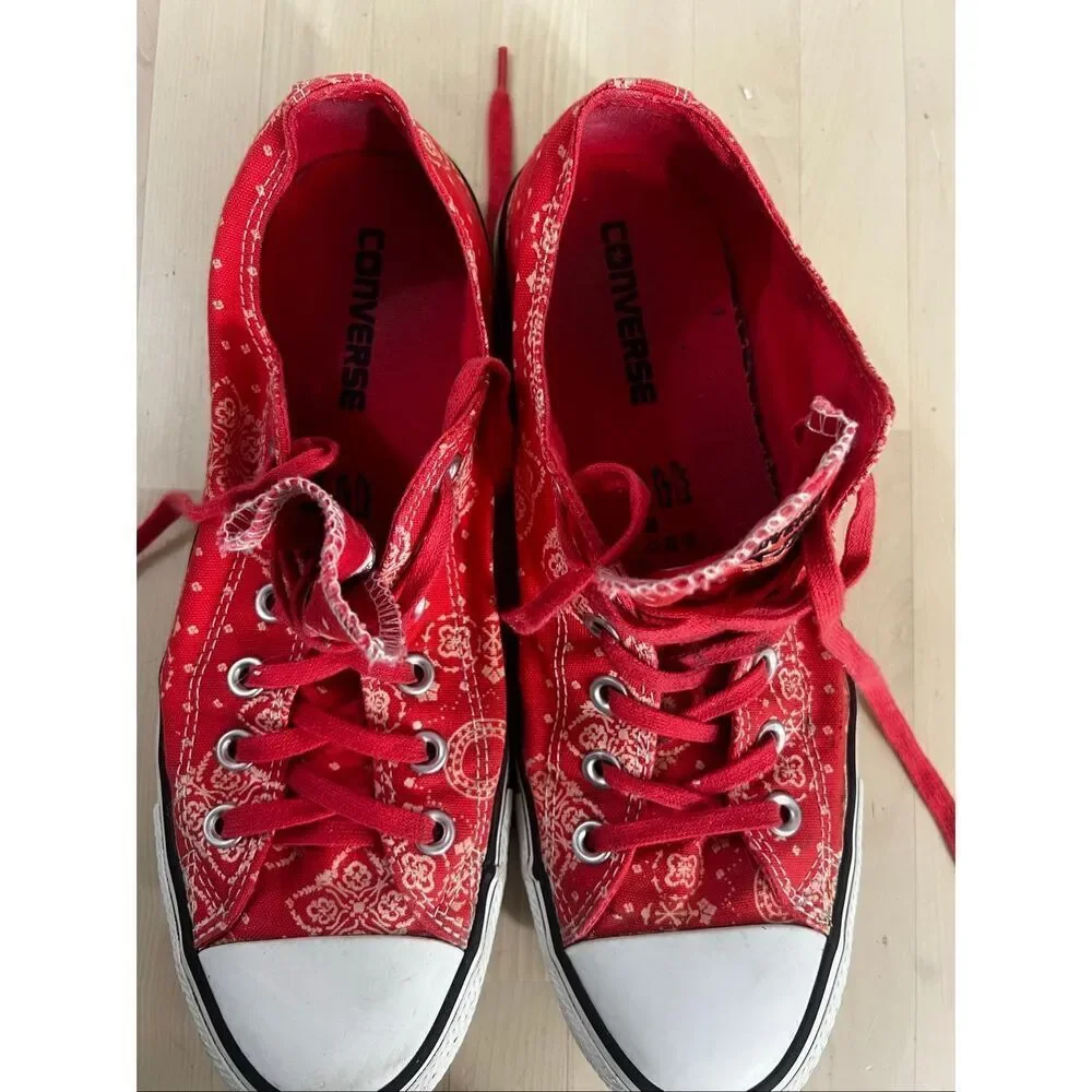 Converse All Stars Women Coral Red Bandana Print Sneakers Size 10 Skateboarding - Picture 7 of 11